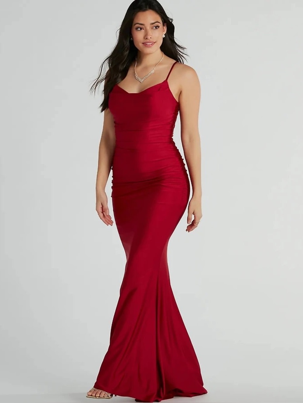 Windsor Alisa Lace Sequin Back Mermaid Formal Gown in Red Sz L